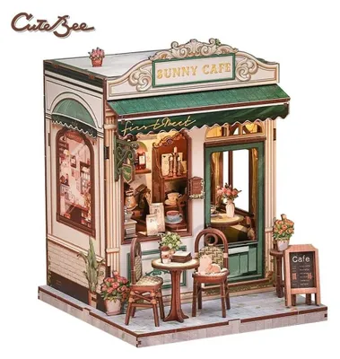 Zdjęcie produktu dla Sunny Cafe - Zestaw do samodzielnego montażu miniatury domu z diodami LED