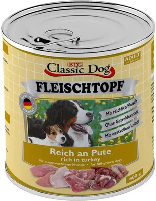 Produktbild von BTG Classic Dog Classic Dose Adult Fleischtopf Pur Reich An Pute 800g, Adult, jede Rasse, Türkei, 800 g
