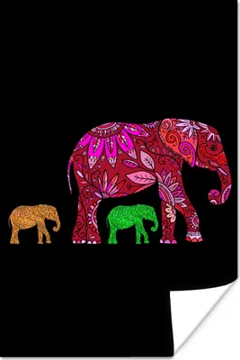 Produktbild von MuchoWow® Poster Elefant - Tiere - Muster - Blumen 80x120 cm - Papierdruck