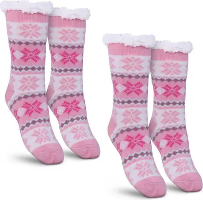 Immagine prodotto di Calzini Stopper (Rosa / 2 paia) da donna con fodera in orsetto Calzini da casa - Calzini da casetta con suola antiscivolo - Calzini norvegesi in ABS con motivo a treccia - Calzini accoglienti taglia unica