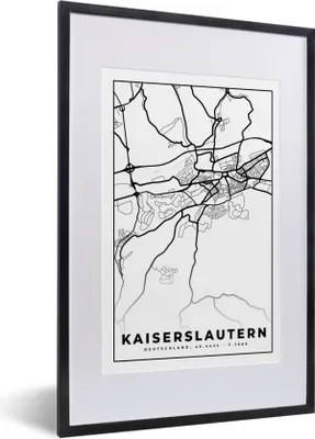 Produktbild von MuchoWow® Gerahmtes Poster Karte - Kaiserslautern - Stadtplan - Wegbeschreibung 40x60 cm - Poster mit Schwarzem Bilderrahmen Wandposter Rahmen Foto Bilder - Poster in Rahmen
