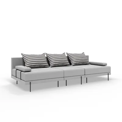 Zdjęcie produktu dla Zestaw mebli ogrodowych Bahama paski szary 6-osobowy salon ogrodowy 3-częściowy. Meble ogrodowe z żelazną ramą, wodoodporne, sofa 3-osobowa + 2-osobowa, fotel