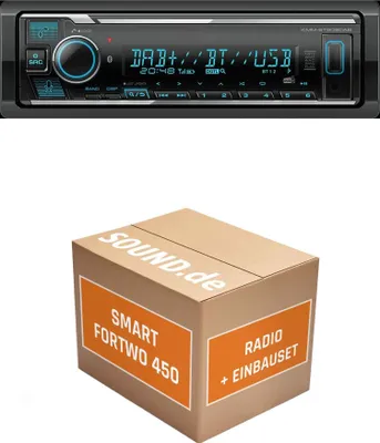 Produktbild von Autoradio Einbaupaket mit Kenwood KMM BT508DAB passend für Smart Fortwo 450 dunkelgrau | Bluetooth Telefonieren DAB+