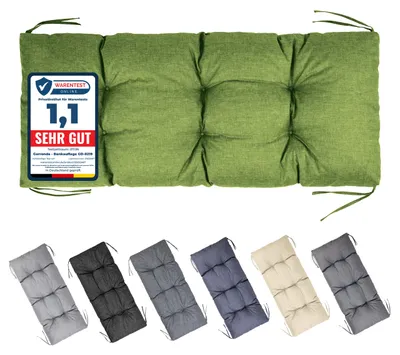 Produktbild von Garronda Bankauflage 120x50 cm ca. 10 cm dick Sitzkissen Outdoor für Gartenbank und Hollywoodschaukel Polster Auflage für Sitzbank wasserabweisend UV-beständig mit Bändern GD-0219 Grün