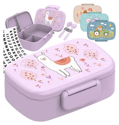 Produktbild von Brotdose Kinder mit Fächern, BPA frei, Lunchbox, Bento box, Brotbox, Brotdose Mädchen & Jungen, Snackbox mit Trennfächern, Vesperbox - Lama