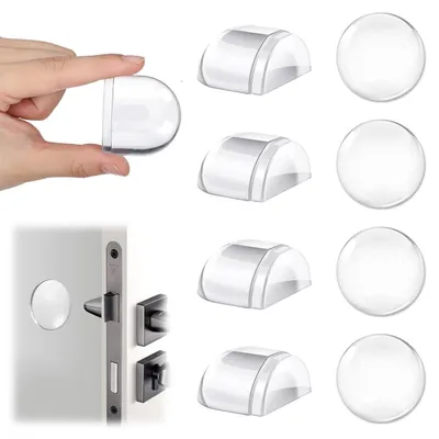 Image de Lot de 8 butoirs de porte, butoirs muraux, protections de porte, réutilisables, en silicone transparent.