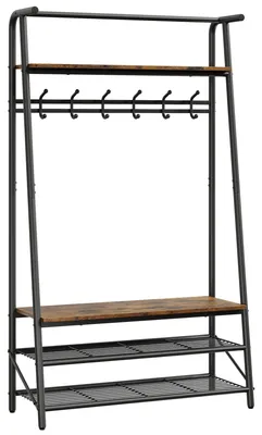 Imagen del producto de Perchero para recibidor con asiento y estante para zapatos, 100 cm, estilo industrial. Perchero independiente para pasillo con ganchos (marrón rústico / )