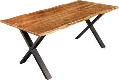 Produktbild von riess-ambiente Massivholz Esstisch MAMMUT NATURE 180cm Akazie Baumkante X-Gestell schwarz 2,5cm Tischplatte Esszimmertisch Konferenztisch Tisch