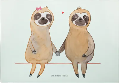 Produktbild von Mr. & Mrs. Panda Frühstücksbrett Faultier Pärchen - Weiß - Geschenk, Schneidebrett Glas, Beziehung, Glas-Schneidebrett, Küchenbrett, Liebe, faul, Servierplatte