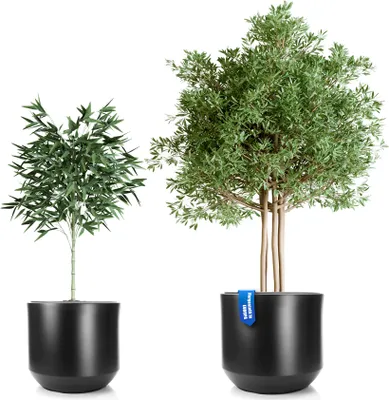 Produktbild von BigDean 2er Set Blumentopf ø 46 + 58 cm anthrazit mit herausnehmbaren Innentopf - wetterfester Blumenkübel aus bruchsicherem Kunststoff - Pflanzkübel