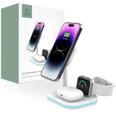Obrázek produktu pro Tech-Protect Qi15W-A27 3V1 Magnetická Bezdrátová Nabíječka Magsafe Bílá