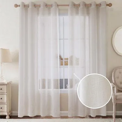 Immagine prodotto di Tende in voile di lino con occhielli, per camera da letto e soggiorno, colore lino, 225 (A) x 140 (L) cm, set da 2
