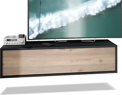 Produktbild von Vladon TV Board Lana 120 Hängeschrank Lowboard 120 x 29 x 37 cm,  Germany, Korpus in Schwarz matt, Fronten in Eiche Nordic | Große Farbauswahl