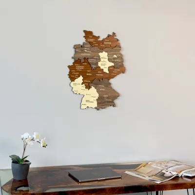 Produktbild von ColorfullWorlds Deutschland Karte Holz Wanddeko mit Städten, 3D Design (45x60 cm)