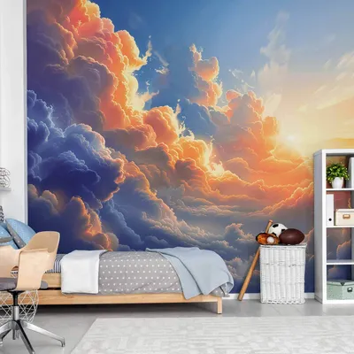 Imagen del producto de Papel pintado no tejido - Atardecer sobre un mar nublado: Una maravillosa sinfonía de colores. Dimensiones: 450 x 315 cm. Diseño: b-H-10028-a-a