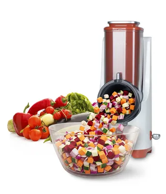 Produktbild von Genius Nicer Dicer Electro PRO Set 32-tlg., terracotta, Gemüseschneider elektrisch mit 9 Einsätzen, zum Reiben, Hobeln, Würfeln & Schneiden