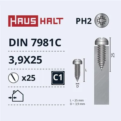 Zdjęcie produktu dla Selbstschrauben 3.9X25 Din7981C Zn 25 Stk