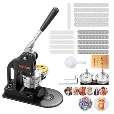 Produktbild von VEVOR Buttonmaschine 75 mm, Knopfmachermaschine mit 500 Buttonrohlingen & Kreisschneider & Sechskantschlüsseln & Anleitungsbuch & Ergonomischem Griff, für DIY Anstecknadeln Abzeichen Schwarz