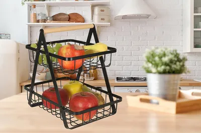 Zdjęcie produktu dla Kosz miska na owoce dwupoziomowy piętrowy metal drewno