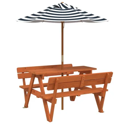 Produktbild von Picknicktisch für 4 Kinder mit Sonnenschirm Massivholz Tanne