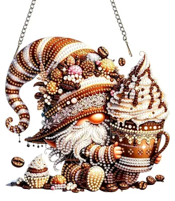 Produktbild von Diamant Malen Anhänger Gnom Kaffee Fensterbild Hängendes Ornament Herbst Bastelset für Wand Fenster Garten