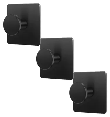 Produktbild von Schwarze selbstklebende Haken, Wandhaken aus Edelstahl, 3 Stück, selbstklebende Handtuchhaken, kein Bohren erforderlich, rostfrei, für Küche und Bad