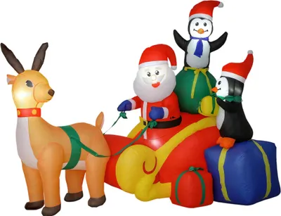Produktbild von Aufblasbarer Weihnachtsmann - Weihnachtsdeko - Schlitten mit Pinguinen und Rentier - LED-Beleuchtung - Für Außen & Innen - 180×120×155 cm - Bunt