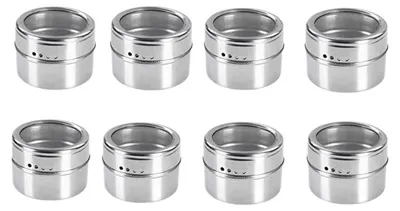 Productafbeelding van Magnetische Kruidenpotjes van Roestvrij Staal (8 stuks)