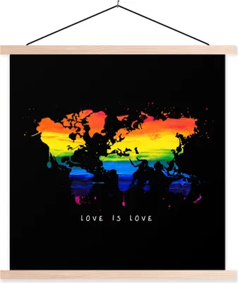 Produktbild von MuchoWow® Textilposter Weltkarte - Stolz - Liebe 120x120 cm mit holzfarbenen Rahmen - Textil-Poster