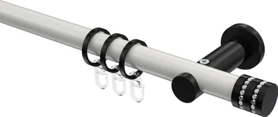 Produktbild von Interdeco Gardinenstange / Vorhangstange Weiß / Schwarz, Typ Platon Estana (Glitzerkappe), 20 mm Ø 1-läufig, 140 cm