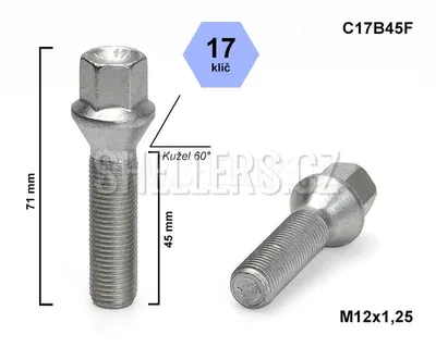 Obrázek produktu pro Kolový šroub M12x1,25x45 kužel, klíč 17, C17B45F, výška 71 mm