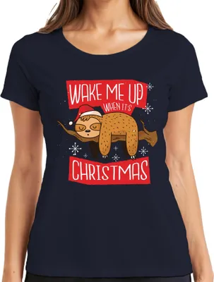 Produktbild von Wake me up when it's christmas Faultier - Weihnachten Weihnachtsgeschenk Christmas Damen T-Shirt, Navy, M