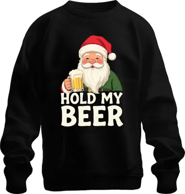 Produktbild von Hold My Beer Weihnachtsmann Bier Weihnachten lustig Geschenk Uni Sweatshirt Pullover, Schwarz, 3XL