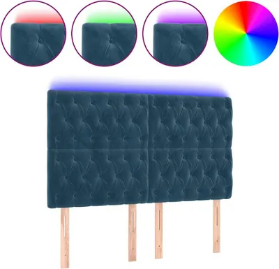 Produktbild von vidaXL LED Kopfteil Dunkelblau 144x7x118/128 cm Samt