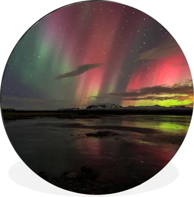 Produktbild von MuchoWow® Aluminium Wandkreis Nordlichter - Island - Farben Ø 30 cm Wanddeko Modern Wohnzimmer - Wand Bild - Wohnzimmer - Runde Bilder - Alubilder - Kunst für zu Hause - Aluminium - Wanddekoration