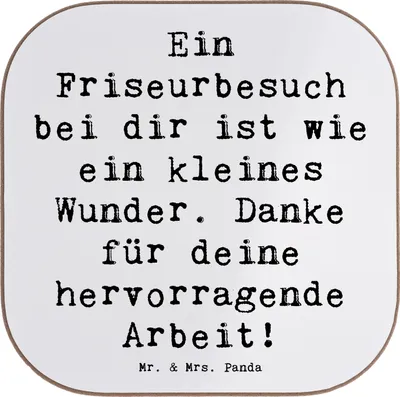 Produktbild von Mr. & Mrs. Panda Untersetzer für Gläser Spruch Friseur Wunder - Weiß - Geschenk, gläseruntersetzer, Danke sagen, Tassenuntersetzer, Künstler, Beruf, Coaster, Dankbarkeit