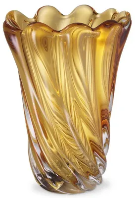 Produktbild von Casa Padrino Luxus Deko Glas Vase Gelb Ø 20,5 x H. 29 cm - Mundgeblasene Blumenvase - Luxus Deko Accessoires