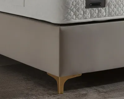 Immagine prodotto di Letto con materasso in stile moderno, rivestimento in tessuto beige, con contenitore