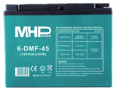 Obrázok produktu pre MHPower 6-DMF-45 Trakčná gélová batéria 12V/45Ah, svorky D3 - M6, hlboký cyklus; 6-DMF-45