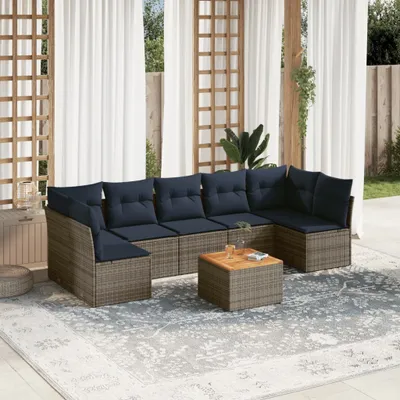 Produktbild von Möbel 8-tlg. Garten-Sofagarnitur mit Kissen Grau Poly Rattan - Gartenmöbelgarnituren 3255907