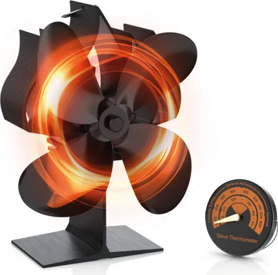 Produktbild von Brandson - Ofenventilator wärmebetrieben - Kamin Ventilator - Lüfter für Kaminöfen Holzöfen Öfen - 4 Flügel Rotorblätter – Rotordurchmessser 180mm – Wärmeverteiler ohne Strom – schwarz