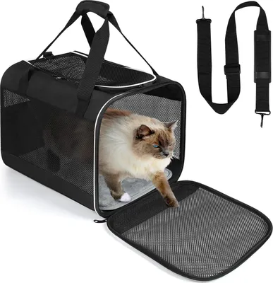 Produktbild von Transportbox für Katzen bis 65 kg - Faltbar mit abnehmbarem Plüschpad - Geeignet für Hunde - Atmungsaktiv - Ideal zum Campen, Reisen und für den Tierarztbesuch (45 x 30 x ... cm)