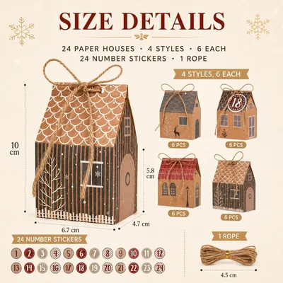 Produktbild von 24 Adventskalender-Häuschen, bunte Papierhäuser, DIY-Set