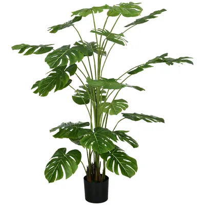 Produktbild von HOMCOM Künstliche Pflanzen, Kunst Monstera Deliciosa, 180 cm Kunstpflanze mit 24 Zweige, Zimmerpflanze, Kunstbaum, Pflanze Deko für Indoor, Grün