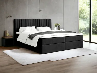 Produktbild von Boxspringbett MONACO 180 cm x 200 cm Schwarz AMOR VELVET 22 Bett mit zwei Bettkästen und H2 Matratze,Komplett-Set mit Matratze und Topper,