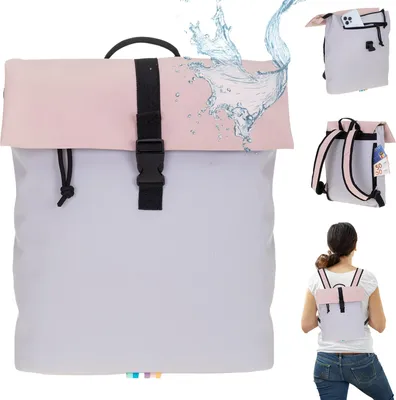 Produktbild von Rucksack Damen klein Elephant Takskal Fashion small medium DIN A4 aus Plane outdoor wetterfest Bürotasche für Damen mit Tablet PC Fach Freizeitrucksack 12820 grey/old rose Hell Grau - Rosa Pastell + Bagboom Schlüsseletui