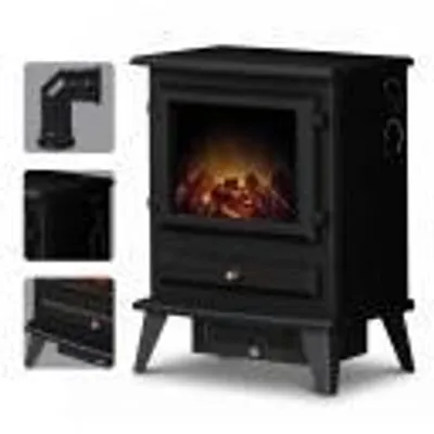 Produktbild von Adam Hudson Elektrokaminofen Schwarz mit schrägem Ofenrohr, LED-Flammeneffekt, 2 Heizstufen 0,9/1,8 kW, Thermostat