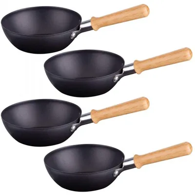 Zdjęcie produktu dla Uniwersalne patelnie grillowe wok raclette z bambusowym uchwytem 4 szt