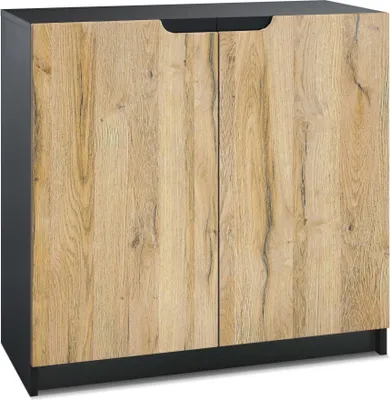 Produktbild von Vladon Sideboard Logan,  Germany, Kommode mit 2 Türen, Schwarz matt/Eiche Natur (82 x 78 x 37 cm)