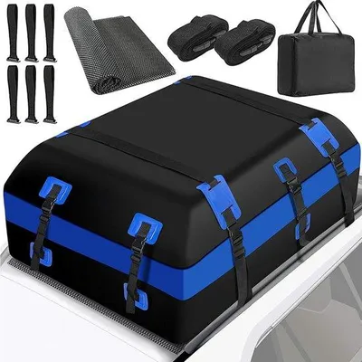 Produktbild von Unyqoos® Faltbare wasserdichte Dachbox 651 L aus 700D PVC, für 5–8 Personen, 8 verstärkte Befestigungsriemen, Montage ohne Dachträger – Auto/SUV/Lkw